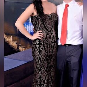 Black & Gold Strapless Formal Dress